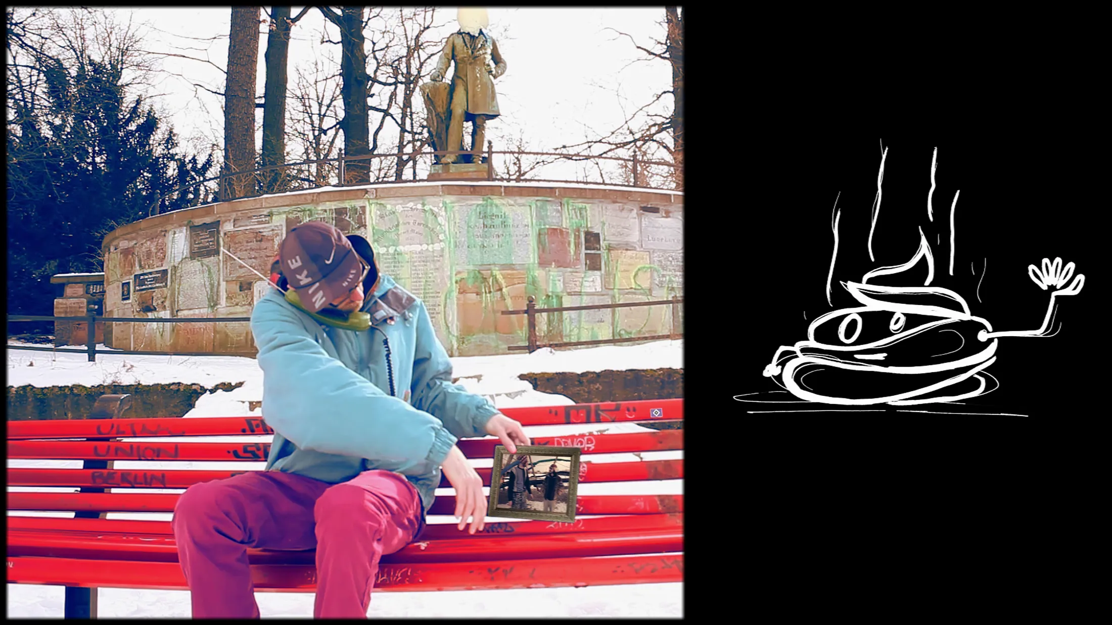 Old friends talk on the phone in a scene from the music video ‘businessman’