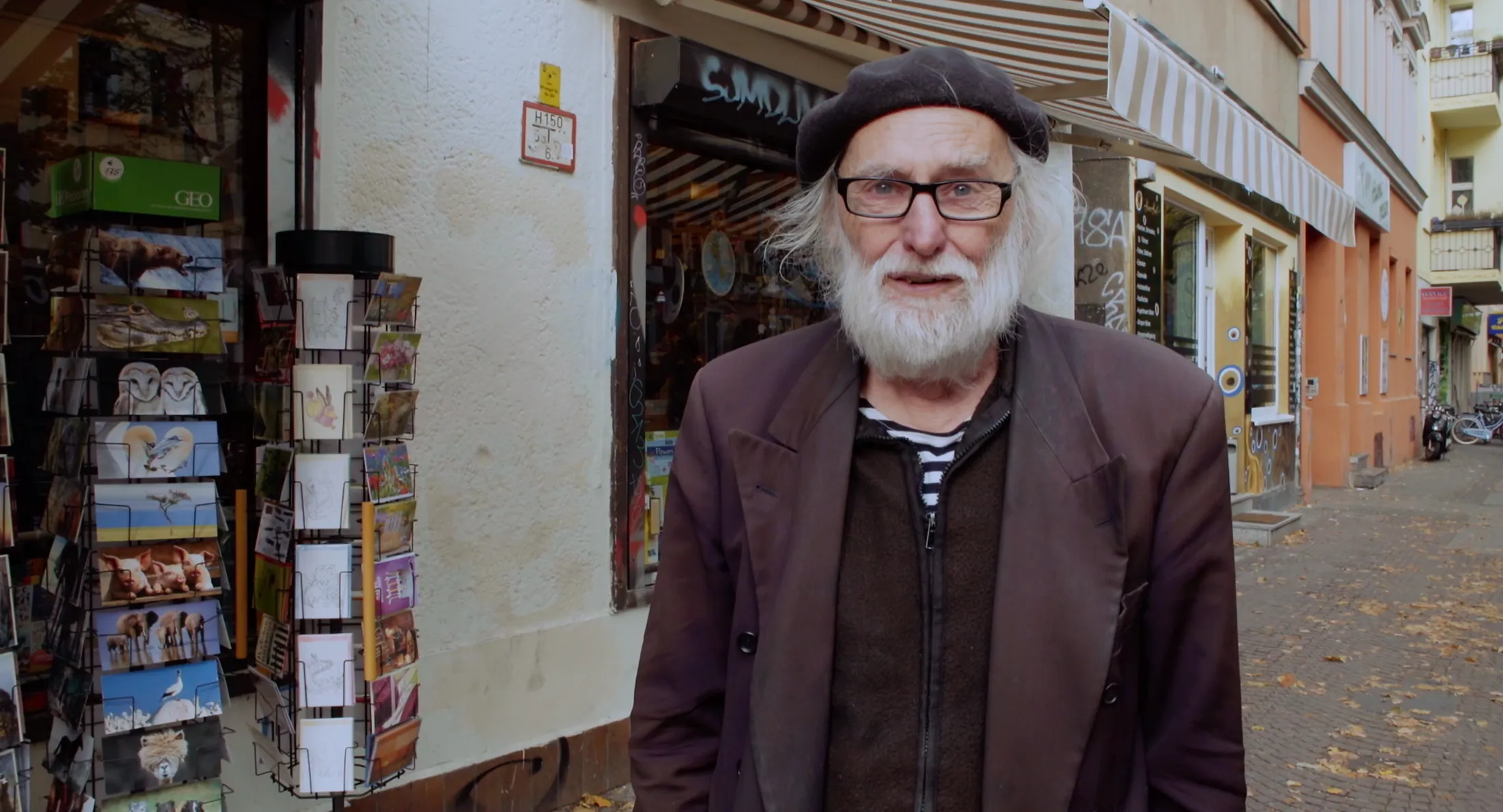 Hermann comments satirically on events in the Wrangelkiez neighbourhood